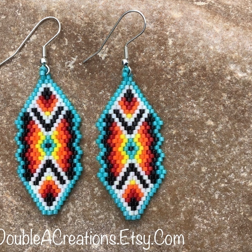 Southwest Beaded Earrings, New, Handmade by Me